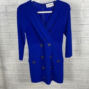 Joseph Ribkoff Cobalt Blue Mini Dress Gold Button Womens 8 Old Money‎ Mob Wife